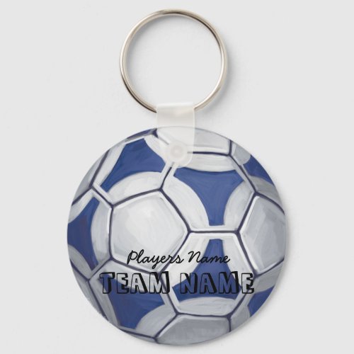 Soccer Ball Blue and White Name and Number Keychain