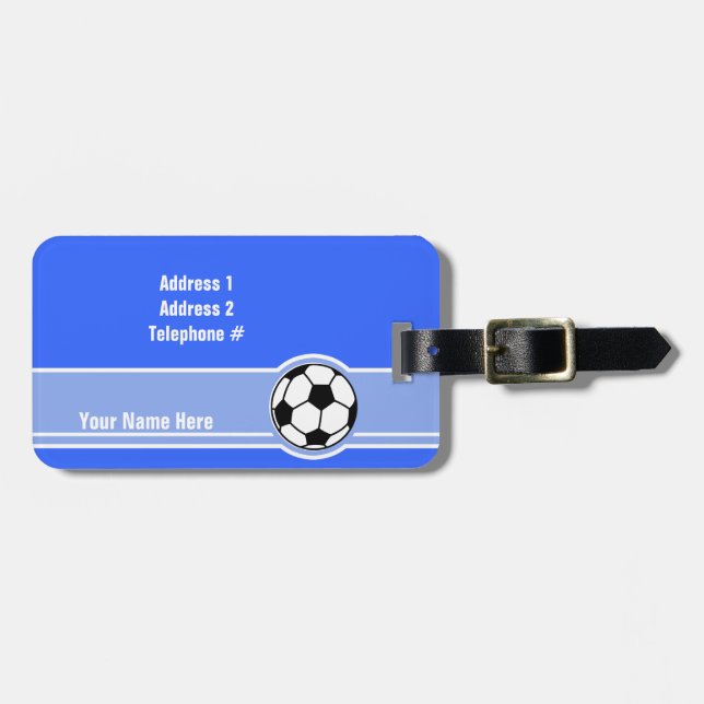 Soccer Ball; Blue Luggage Tag (Front Horizontal)