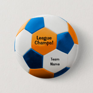 Soccer Ball, Blue & Orange, Team Name, Button