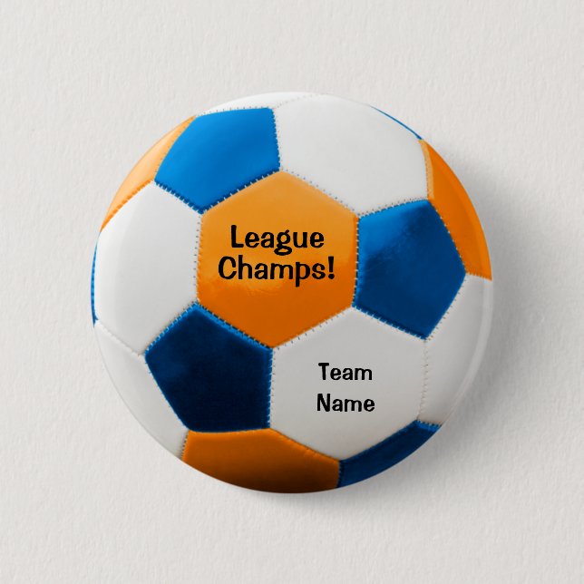 Soccer Ball, Blue & Orange, Team Name, Button (Front)