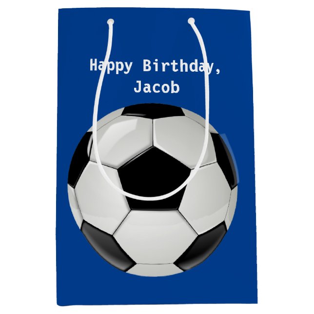 soccer Ball Blue Personalized Medium Gift Bag (Front)