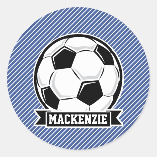 Soccer Ball Blue  White Stripes Sports Classic Round Sticker