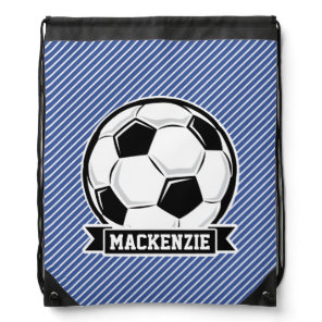 Soccer Ball, Blue & White Stripes, Sports Drawstring Bag