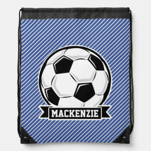 Soccer Ball, Blue & White Stripes, Sports Drawstring Bag