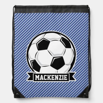 Soccer Ball  Blue & White Stripes  Sports Drawstring Bag by Birthday_Party_House at Zazzle