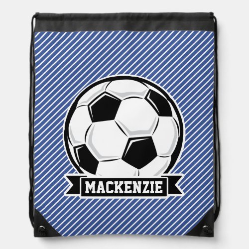 Soccer Ball Blue  White Stripes Sports Drawstring Bag