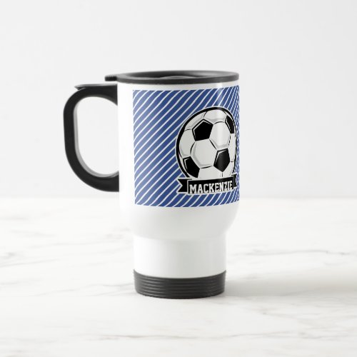 Soccer Ball Blue  White Stripes Sports Travel Mug