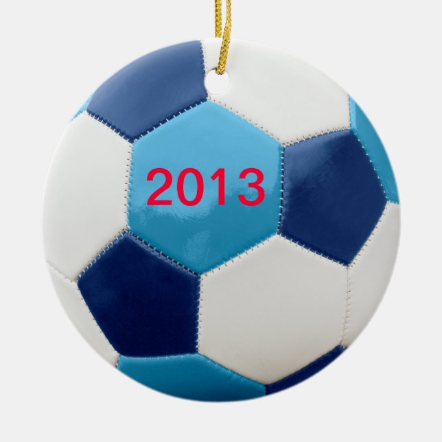 Soccer Ball Blues Ceramic Ornament (Front)