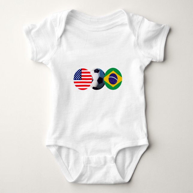 Soccer Ball Brazil & USA Flags The MUSEUM Zazzle Baby Bodysuit (Front)