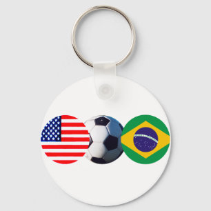Soccer Ball Brazil & USA Flags The MUSEUM Zazzle Keychain