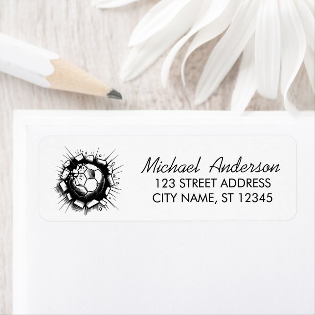 Soccer Ball Breaking Wall Football Return Address  Label (Insitu)
