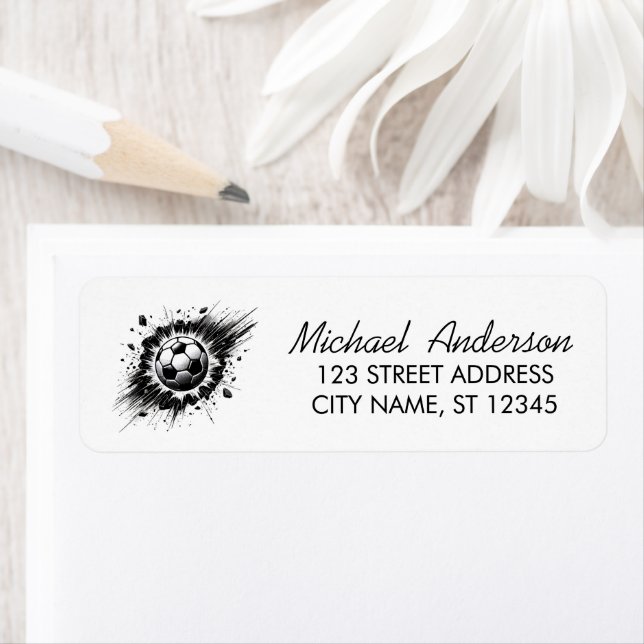 Soccer Ball Breaking Wall Football Return Address  Label (Insitu)