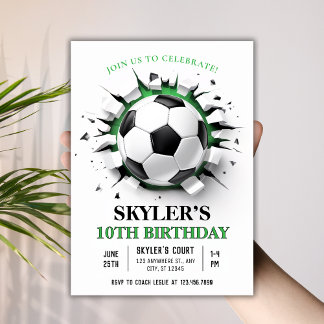 Soccer Ball Breakthrough 10th Birthday Party Invitation