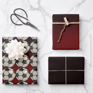 Soccer Ball / Burgandy Wrapping Paper Sheets