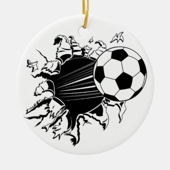 Soccer Ball Busting Out Ceramic Ornament by ironydesigns at Zazzle