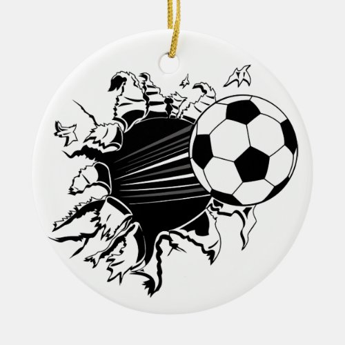 Soccer Ball Busting Out Ceramic Ornament