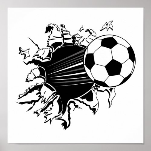 Soccer Ball Busting Out Poster