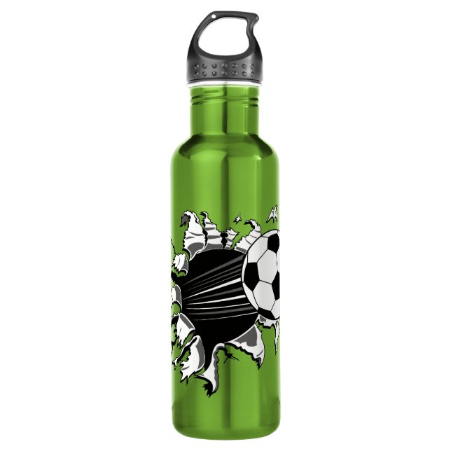 Soccer Ball Busting Out Stainless Steel Water Bottle (Front)