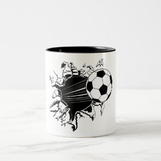 Soccer Ball Busting Out Two-Tone Coffee Mug