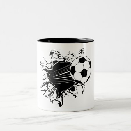 Soccer Ball Busting Out Two-tone Coffee Mug
