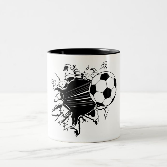Soccer Ball Busting Out Two-Tone Coffee Mug (Center)