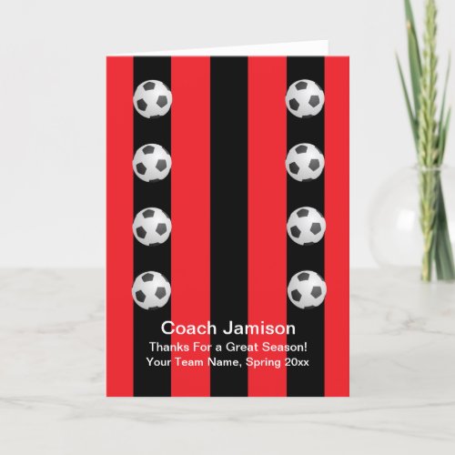 Soccer Ball Card for Coach RedBlack Blank Inside