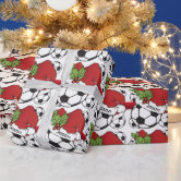 Soccer Football Balls Kids Name Red Christmas Wrapping Paper