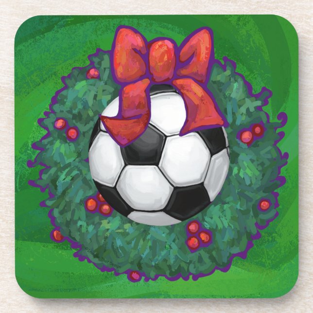 Soccer Ball Christmas Drink Coaster (Front)