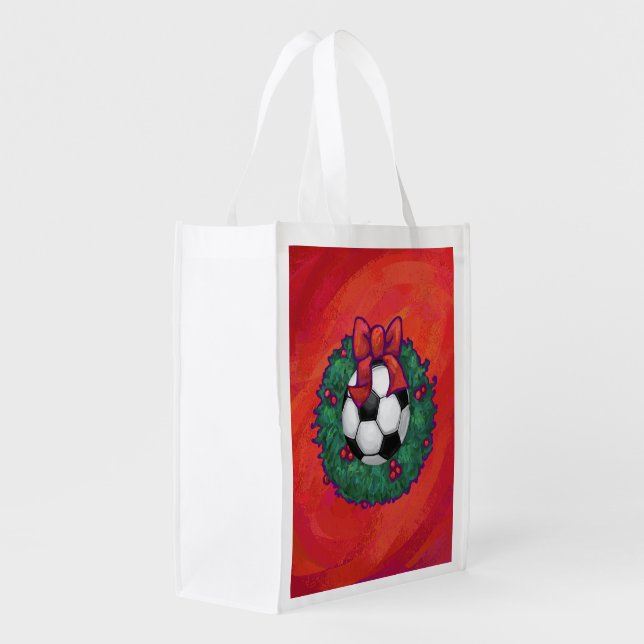 Soccer Ball Christmas Grocery Bag (Back Side)