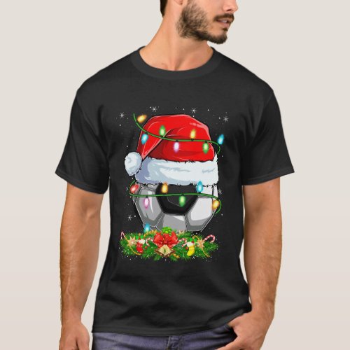 Soccer Ball Christmas Lights Funny Santa Soccer Pl T-Shirt