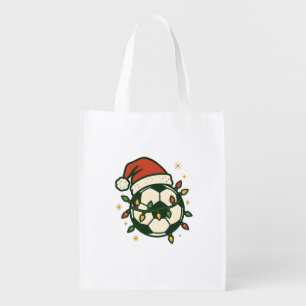 Soccer Ball Christmas Lights Santa Hat Funny Grocery Bag