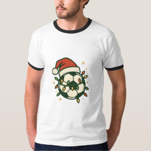 Soccer Ball Christmas Lights Santa Hat Funny  T-Shirt