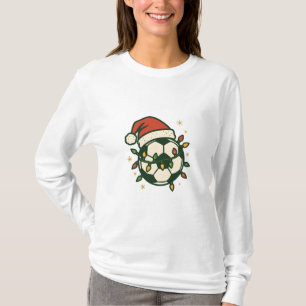 Soccer Ball Christmas Lights Santa Hat Funny T-Shirt