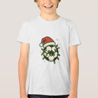 Soccer Ball Christmas Lights Santa Hat Funny Tri-Blend Shirt