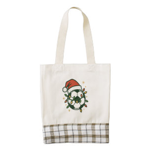 Soccer Ball Christmas Lights Santa Hat Funny Zazzle HEART Tote Bag