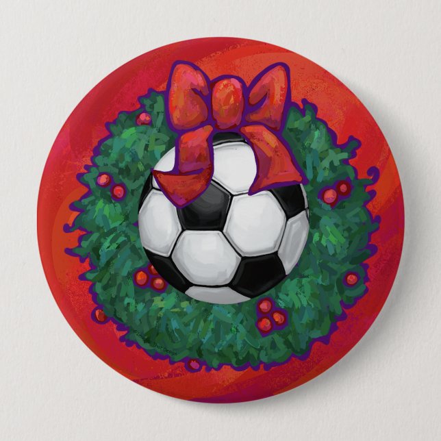Soccer Ball Christmas Pinback Button (Front)