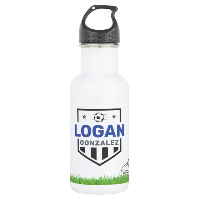 Soccer Ball Cleats Sports Personalized Stainless Steel Water Bottle (Front)