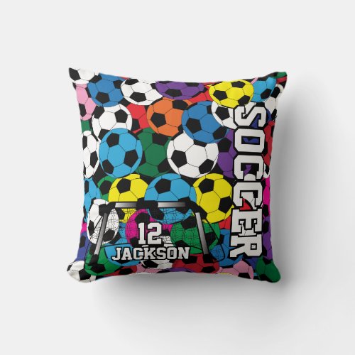 Soccer Ball Colorful Collage Throw Pillow