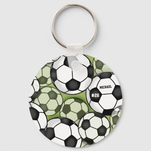 Soccer Ball Colorful Kids Boy Name  Jersey Number Keychain