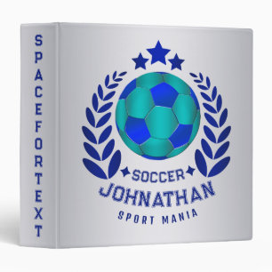Soccer Ball Crest Bright Blue Sport Fan Gifts 3 Ring Binder