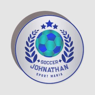 Soccer Ball Crest   Bright Blue Sport Fan Gifts  Car Magnet