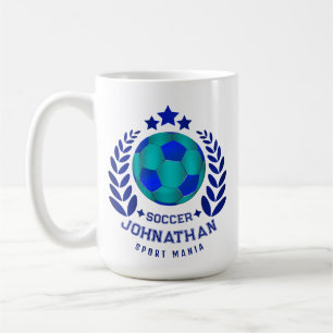 Soccer Ball Crest Bright Blue Sport Fan Gifts Coffee Mug