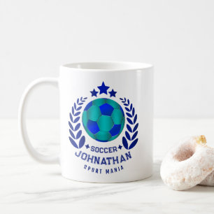 Soccer Ball Crest Bright Blue Sport Fan Gifts Coffee Mug