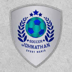 Soccer Ball Crest   Bright Blue Sport Fan Gifts  Patch