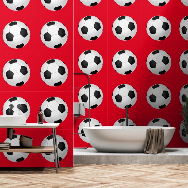 Soccer Ball Custom Color Red Wallpaper (Bathroom)