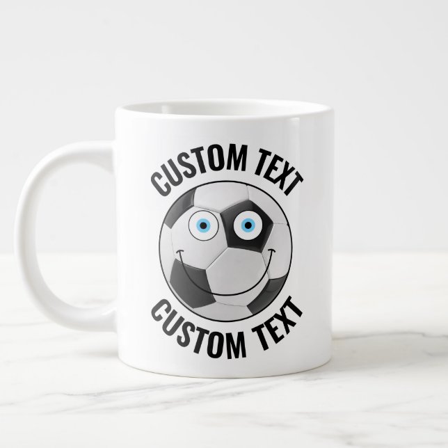 Soccer Ball Custom Happy Face & Personalized Text Giant Coffee Mug (Left)