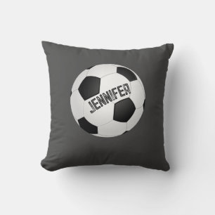 soccer ball custom personalized charcoal gray throw pillow