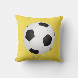soccer ball custom personalized pillow on yellow