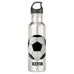 personalized insulated water bottles for kids personalized with soccer  balls pattern and the sayings Soccer Hero and Natalie