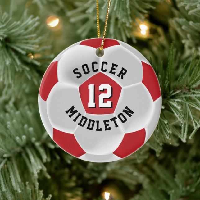 Soccer ⚽ Ball Dark Red and White Ceramic Ornament (Tree)